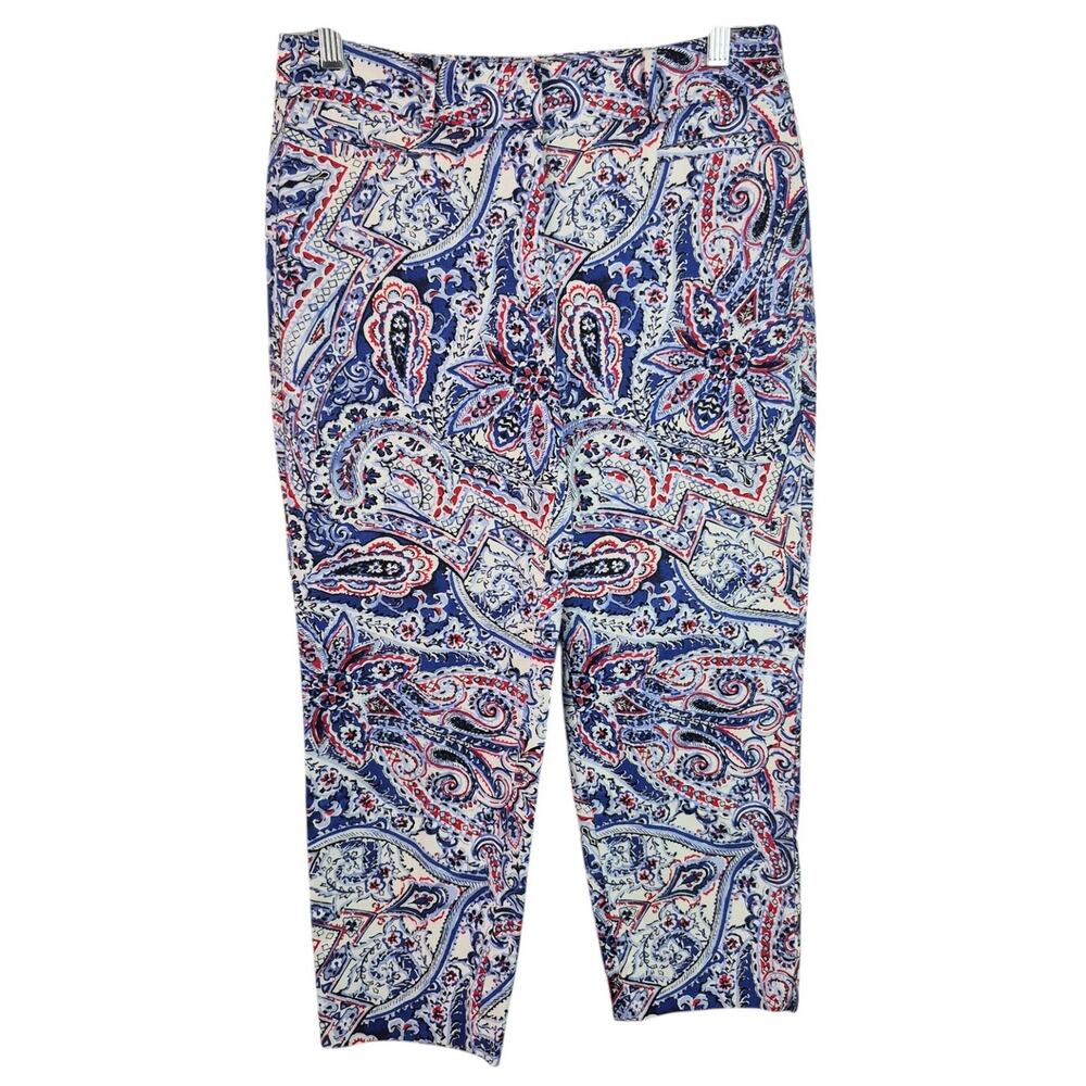 Talbots Red White Blue Paisley Perfect Crop Pants 2 Petite 28 Waist